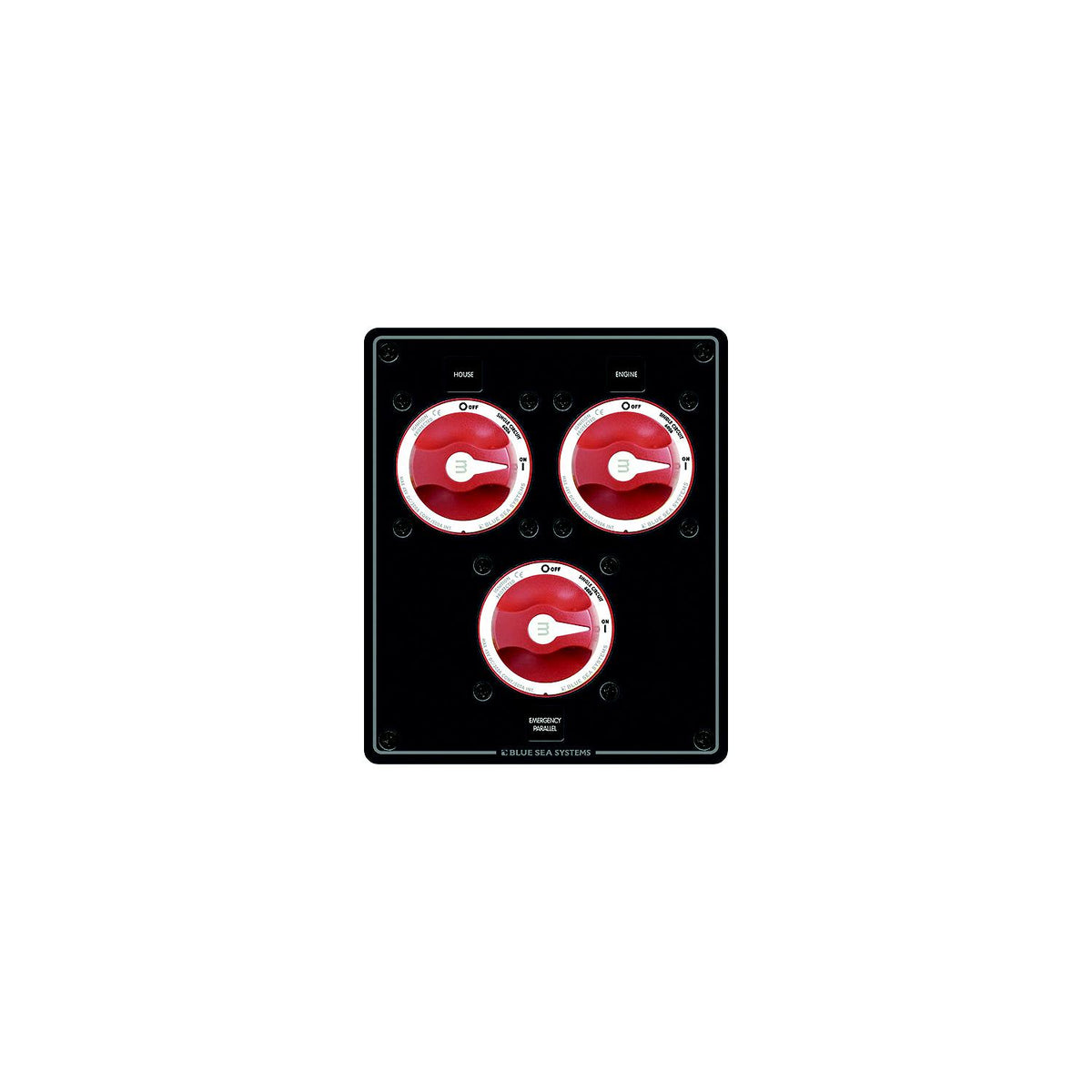 Blue Sea Systems 8280 Traditional Metal Dual Bank Battery Management Panel, 3 Battery Switches-Supply Nautica