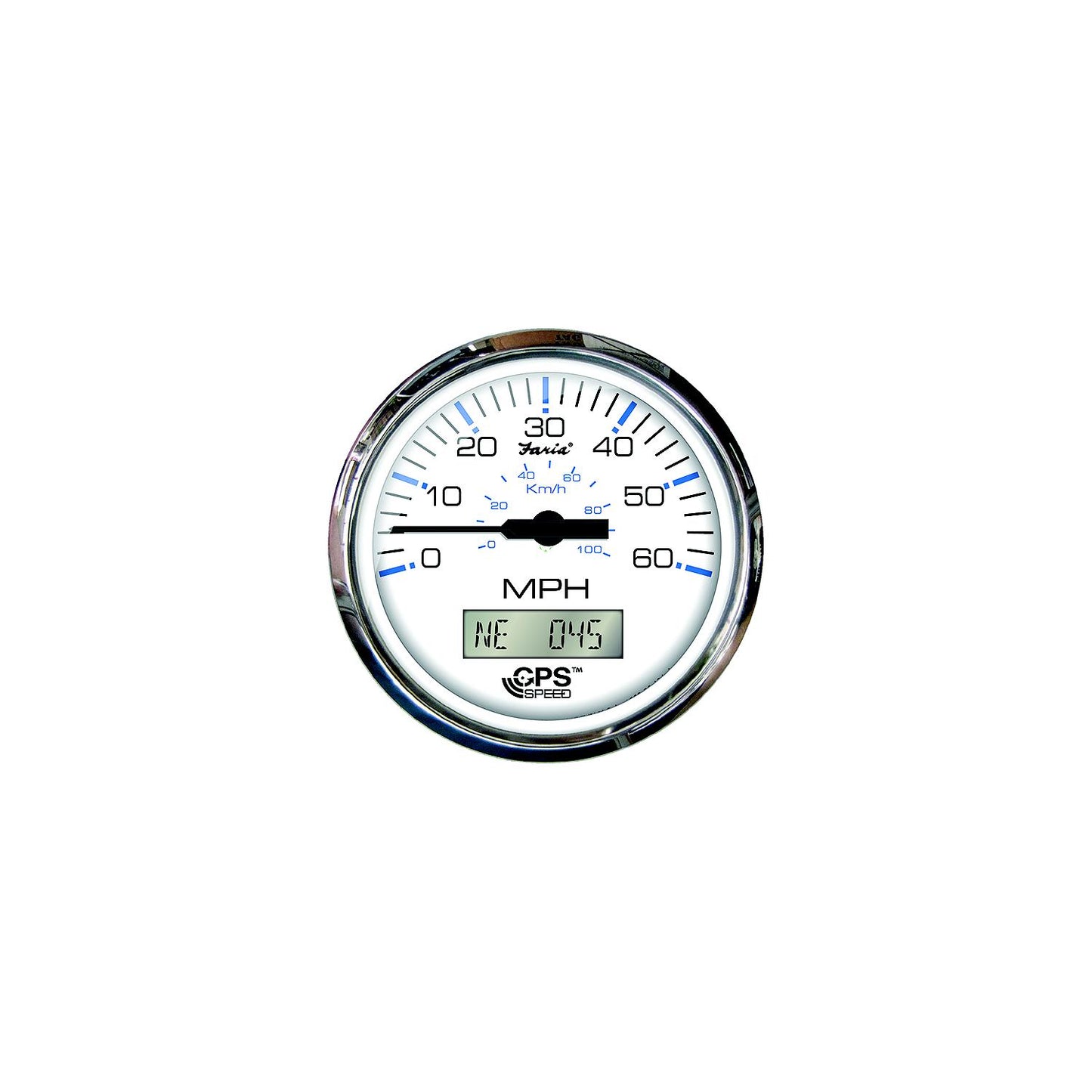 Faria 33829 Chesapeake SS White 4" Gauge - 80 MPH GPS Speedometer With LCD, Compass