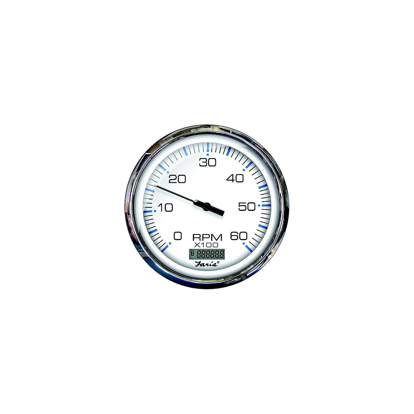 Faria F33863 Chesapeake White Stainless Steel Gauge: Tachometer w/Hourmeter, 0-6000 RPM, Gas Inboard